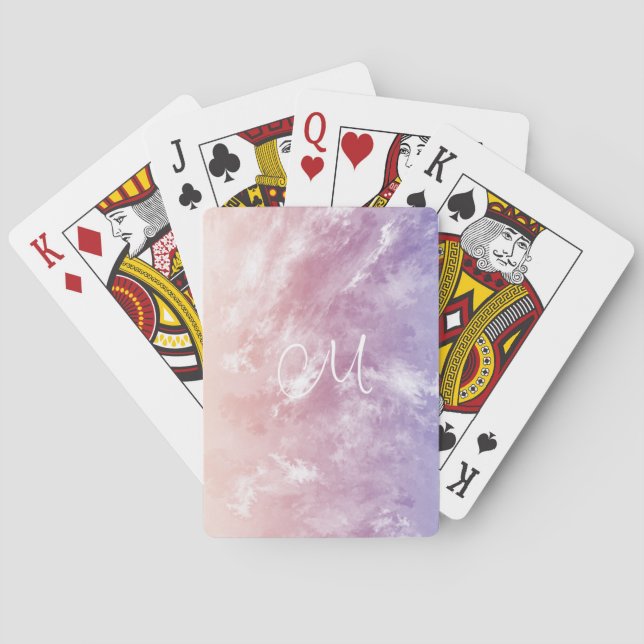 Frosted glass pink purple abstract monogrammed poker cards (Back)