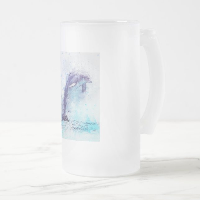 Frosted, glass, stein, 16oz,  custom, design frosted glass beer mug (Front Right)