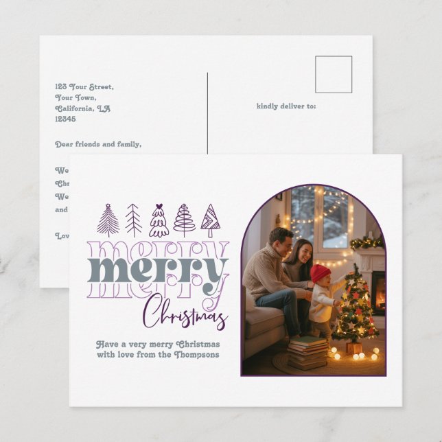 Frosted Lavender Cozy Arch Photo Merry Christmas Holiday Postcard (Front/Back)