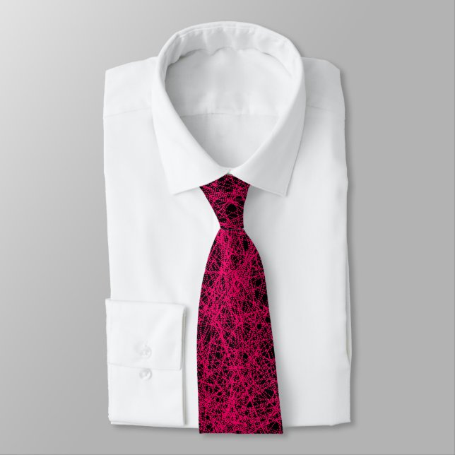 Frosted lines - Neon Red on Black Neck Tie (Tied)