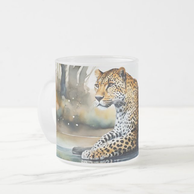 Frosted Mug featuring Lounging Leopard (Front Left)