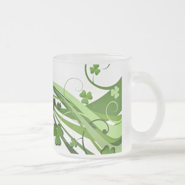 Frosted Mug-St. Patrick's Clovers Glass Coffee Mug (Right)