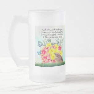 Frosted mug with bible verse and nature artwork
