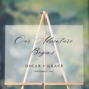 Frosted Our Adventure Begins Wedding Welcome Acrylic Sign