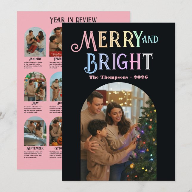 Frosted Pastels "Year in Review" Photos Christmas Holiday Card (Front/Back)