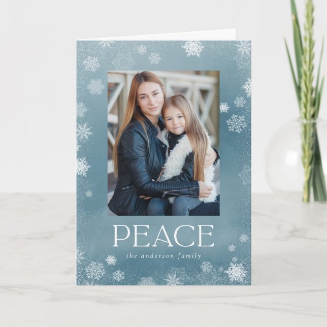 Frosted Peace Icy Blue Watercolor Holiday Photo (Front)