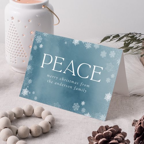 Frosted Peace Icy Blue Watercolor Non_Photo Holiday Card
