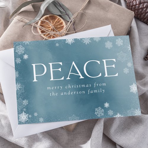 Frosted Peace Icy Blue Watercolor Non_Photo Holiday Card