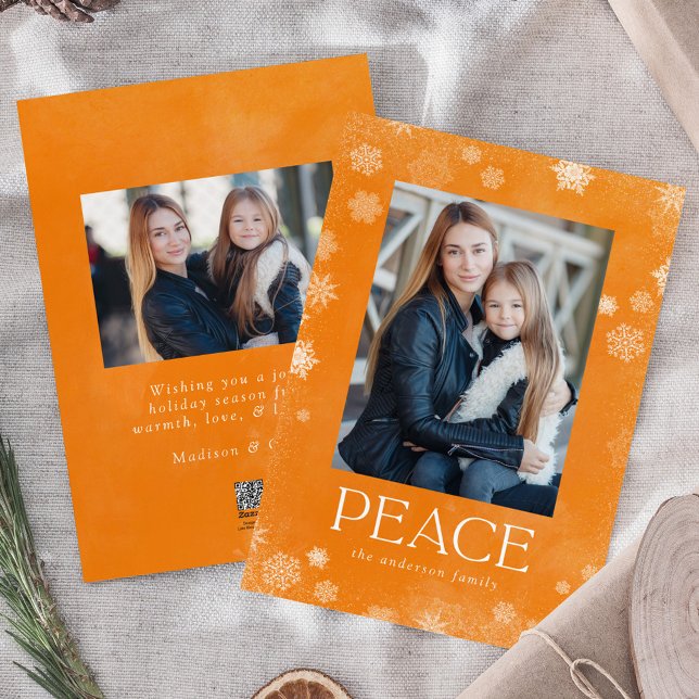 Frosted Peace Orange Watercolor Holiday Photo Card (Creator Uploaded)