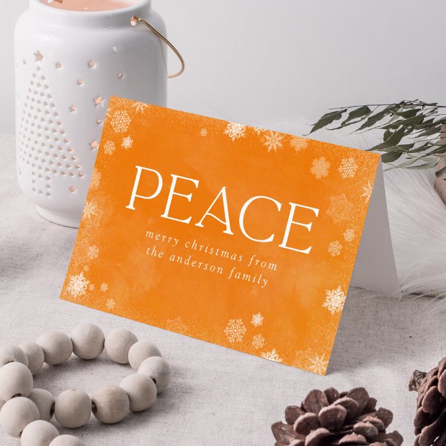 Frosted Peace Orange Watercolor Non-Photo Holiday Card (Creator Uploaded)
