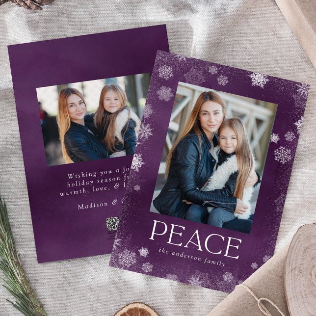Frosted Peace Purple Watercolor Holiday Photo Card (Creator Uploaded)