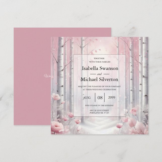 Frosted Petals in a Winter Woodland Wedding Invitation (Front/Back)