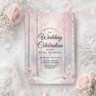 Frosted Petals in a Winter Woodland Wedding Invitation