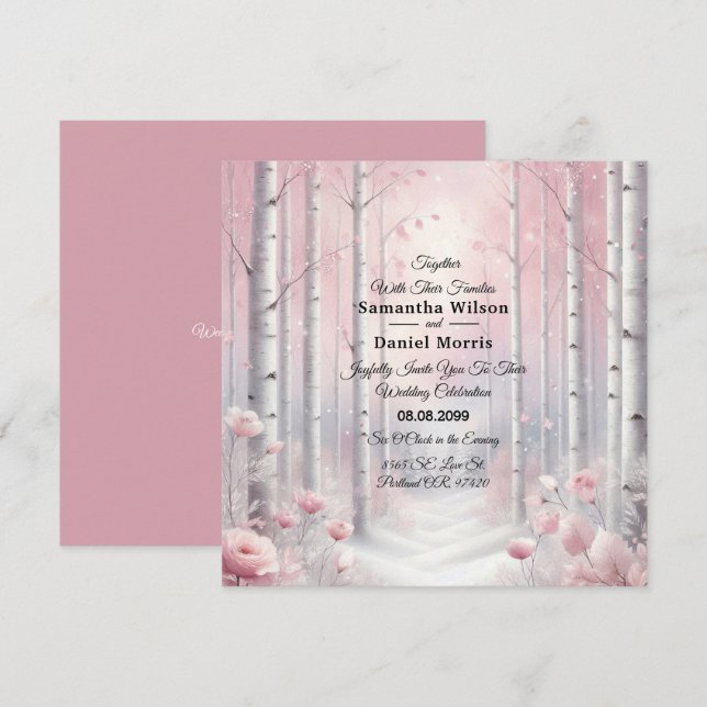 Frosted Petals in a Winter Woodland Wedding Invitation (Front/Back)