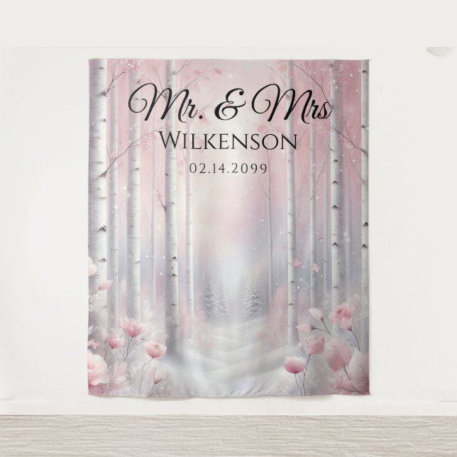 Frosted Petals in a Winter Woodland Wedding  Tapestry (Front)