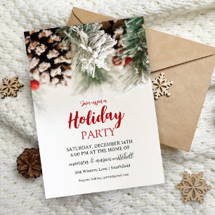 Frosted Pine & Berries Holiday Party Invitation