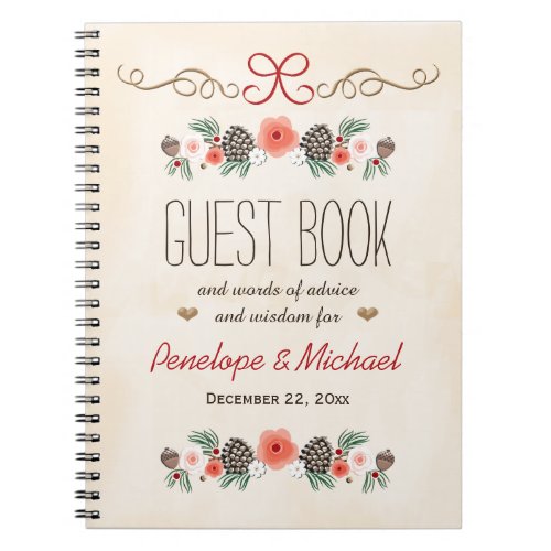 Frosted Pine Cone Christmas Wedding Guest Boook Notebook
