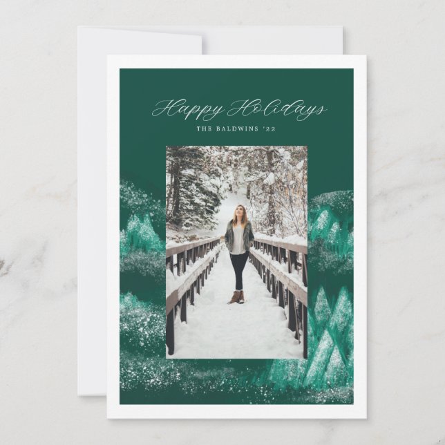 frosted pine mountains holiday card (Front)