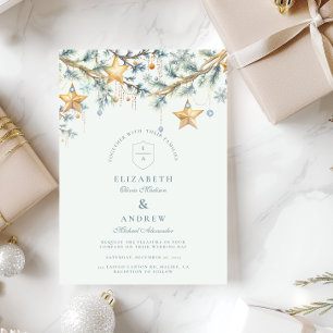 Frosted Pine Star Garland Wedding Invitation