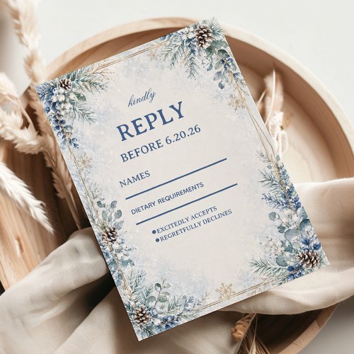 Frosted Pinecone Winter Botanical Romance RSVP Card
