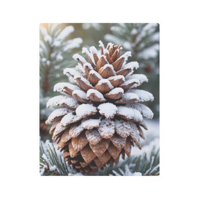 Frosted Pinecone Winter Wonderland Nature  Metal Print (Front)