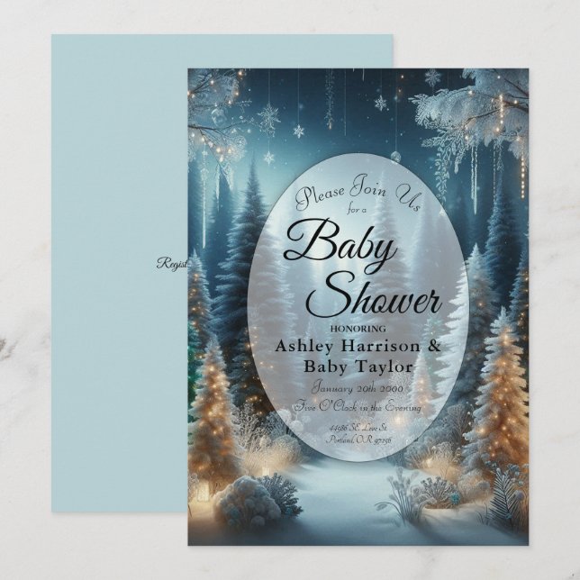 Frosted Pines in Winter Glow Baby Shower Invitation (Front/Back)