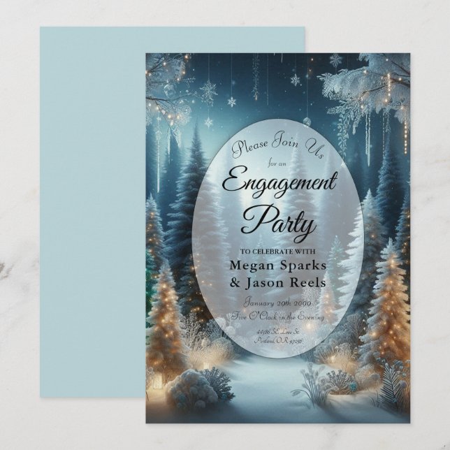 Frosted Pines in Winter Glow Engagement Party Invitation (Front/Back)