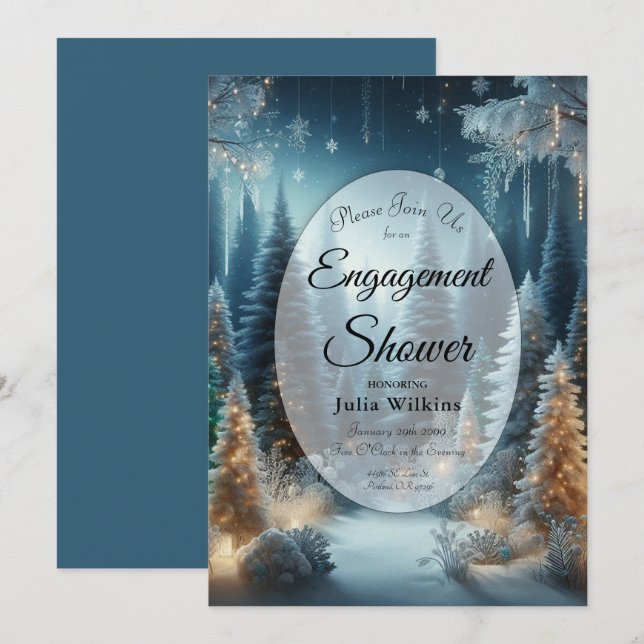 Frosted Pines in Winter Glow Engagement Shower Invitation (Front/Back)