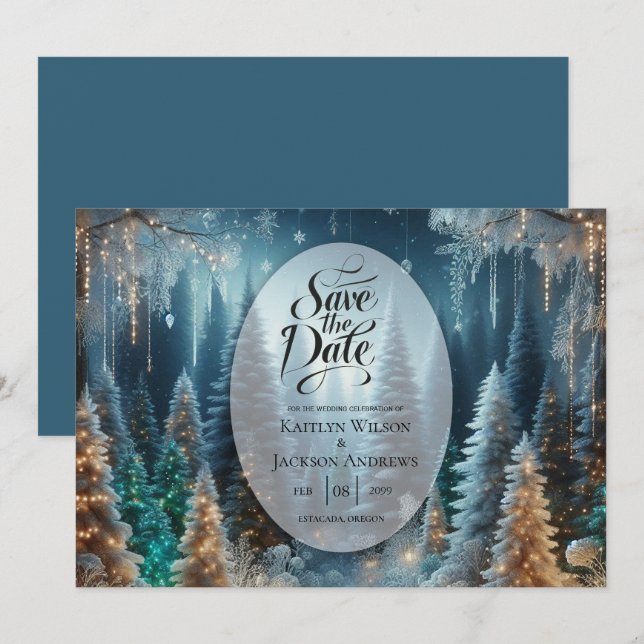 Frosted Pines in Winter Glow Wedding Save The Date (Front/Back)