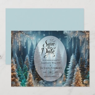 Frosted Pines in Winter Glow Wedding Save The Date