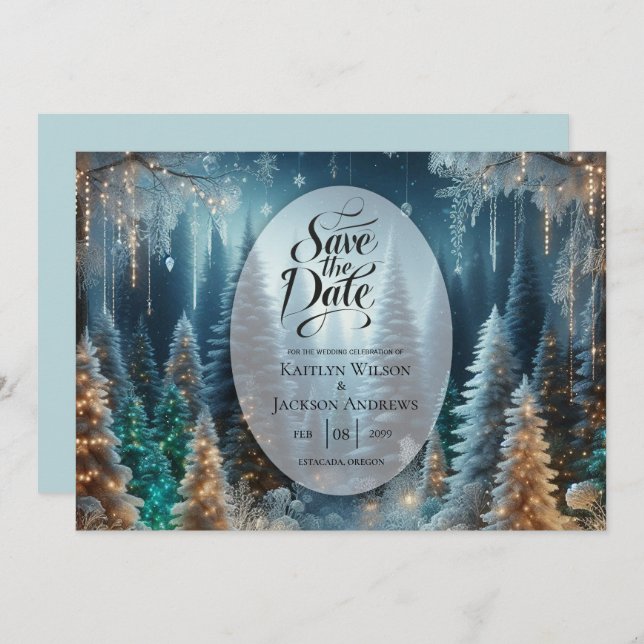 Frosted Pines in Winter Glow Wedding Save The Date (Front/Back)