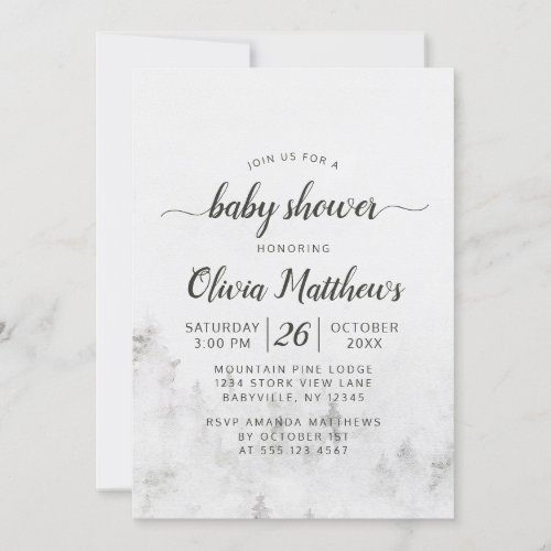 Frosted Pines Rustic White Baby Girl Shower Invitation