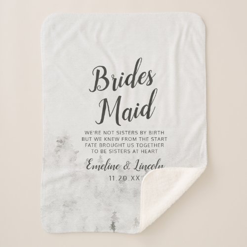 Frosted Pines Rustic White To the Bridesmaid Quote Sherpa Blanket
