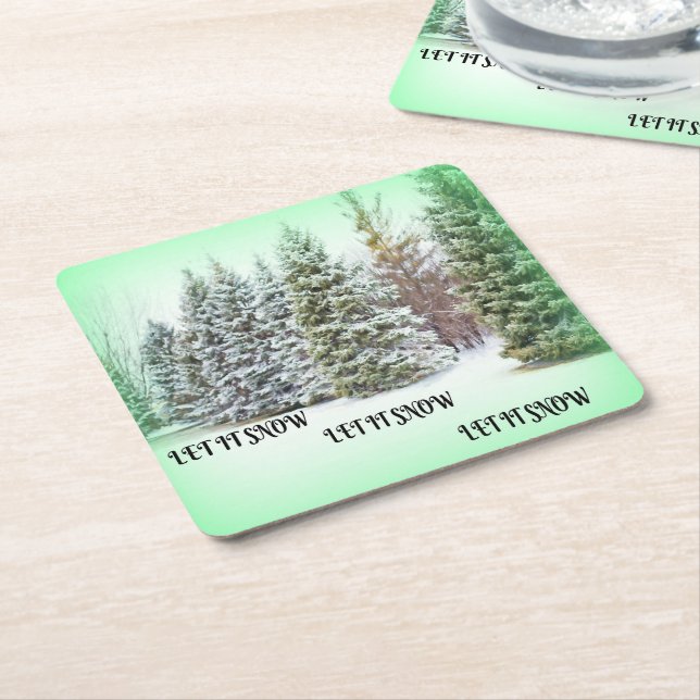 Frosted Pines Winter Glow Square Paper Coaster (Angled)