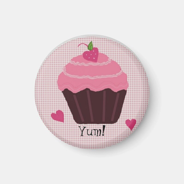 Frosted Pink Cupcake Magnet (Front)