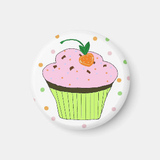 Frosted Pink Cupcake with Polka Dots Magnet