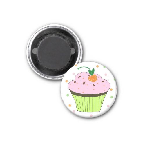 Frosted Pink Cupcake with Polka Dots Magnet