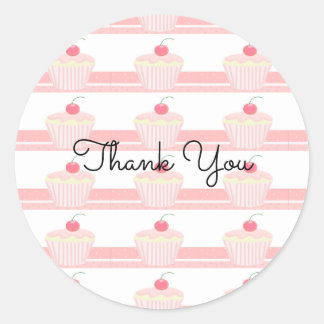 Frosted Pink Cupcakes Thank You Classic Round Sticker