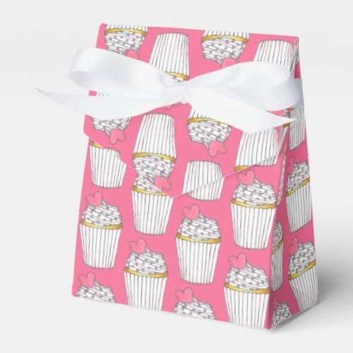 Frosted Pink Heart Cupcake Sprinkles Dessert Love Favor Boxes