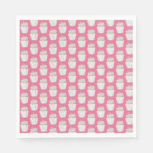 Frosted Pink Heart Cupcake Sprinkles Dessert Love Napkins