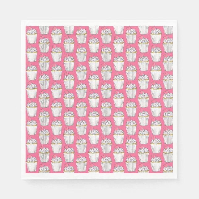 Frosted Pink Heart Cupcake Sprinkles Dessert Love Napkins (Front)