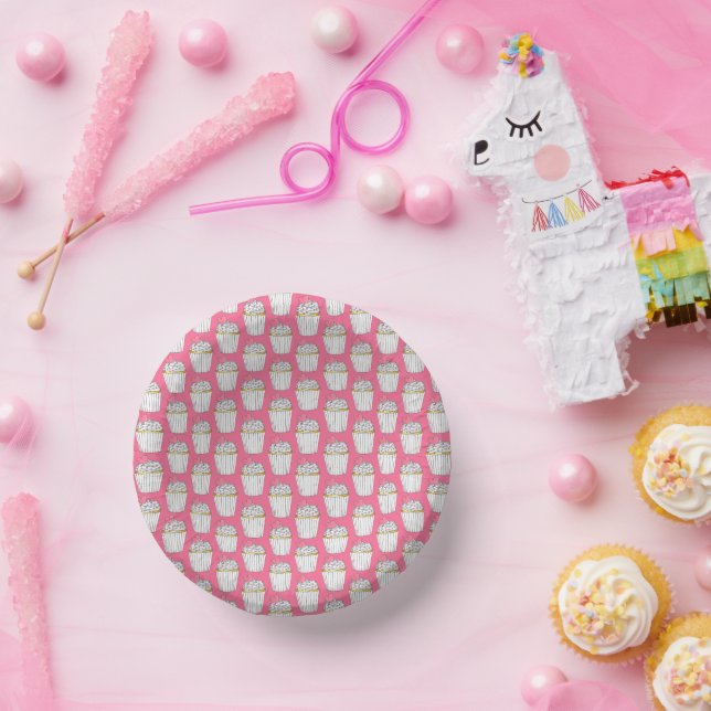 Frosted Pink Heart Cupcake Sprinkles Dessert Love Paper Bowls (Party)