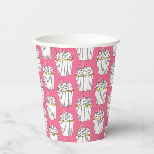 Frosted Pink Heart Cupcake Sprinkles Dessert Love Paper Cups