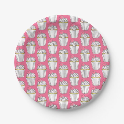 Frosted Pink Heart Cupcake Sprinkles Dessert Love Paper Plates