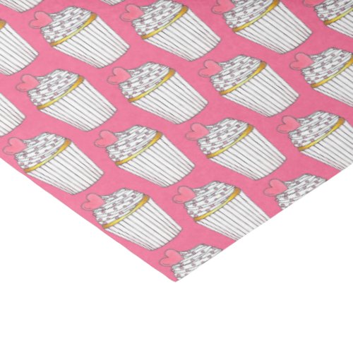 Frosted Pink Heart Cupcake Sprinkles Dessert Love Tissue Paper