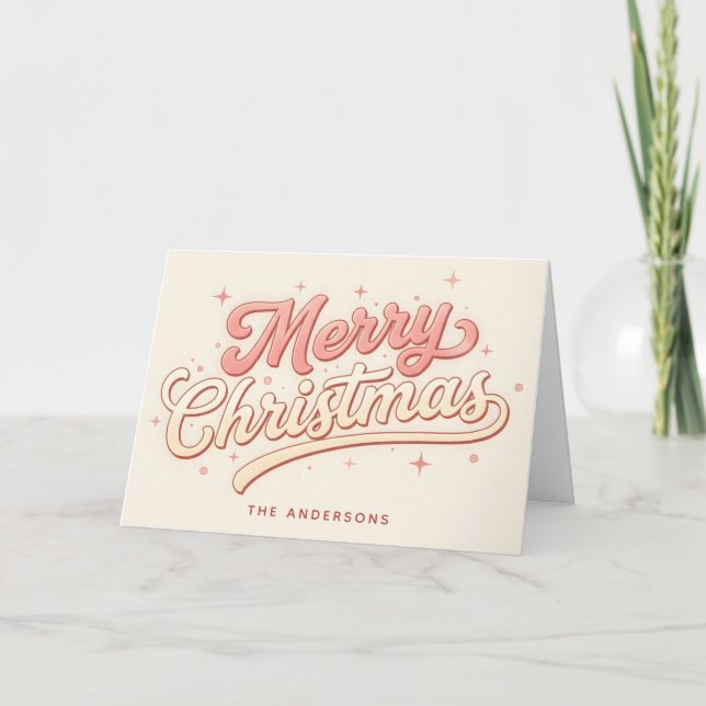 Frosted Pink Script Merry Christmas Holiday Card (Front)