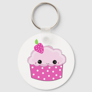 Frosted Pink Smiley Cupcake Keychain