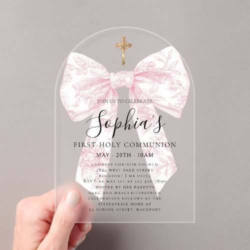 FROSTED Pink Toile Bow Girl First Communion Arch 