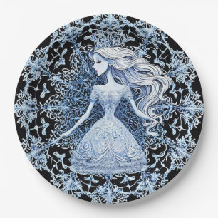 Frosted Princess Surrounded by Intricate Snowflake Paper Plates