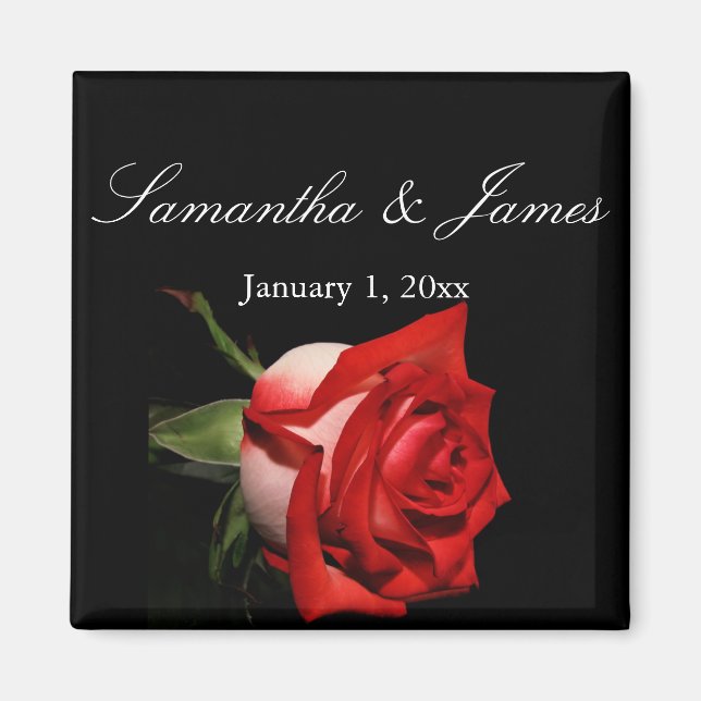 Frosted Red Rose Personal Wedding Magnet (Front)